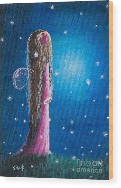 Fairy Art Wood Print featuring the painting Original Fairy Artwork - Night Of 50 Wishes by Moonlight Art Parlour
