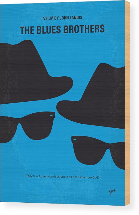 Blues Wood Print featuring the digital art No012 My blues brother minimal movie poster by Chungkong Art