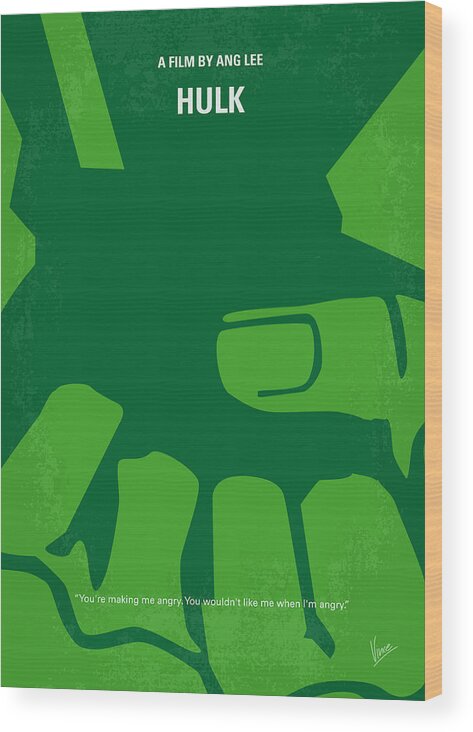 Hulk Wood Print featuring the digital art No040 My HULK minimal movie poster by Chungkong Art