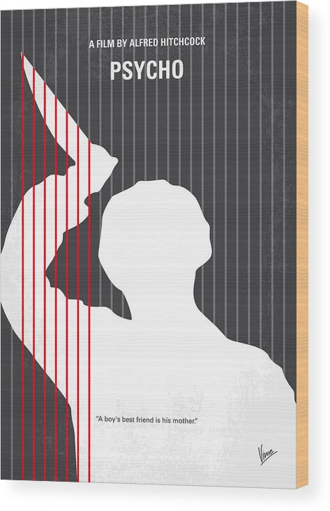Psycho Wood Print featuring the digital art No185 My Psycho minimal movie poster by Chungkong Art
