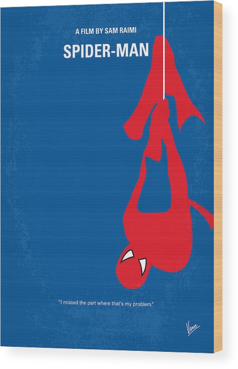 Spider-man Wood Print featuring the digital art No201 My Spiderman minimal movie poster by Chungkong Art