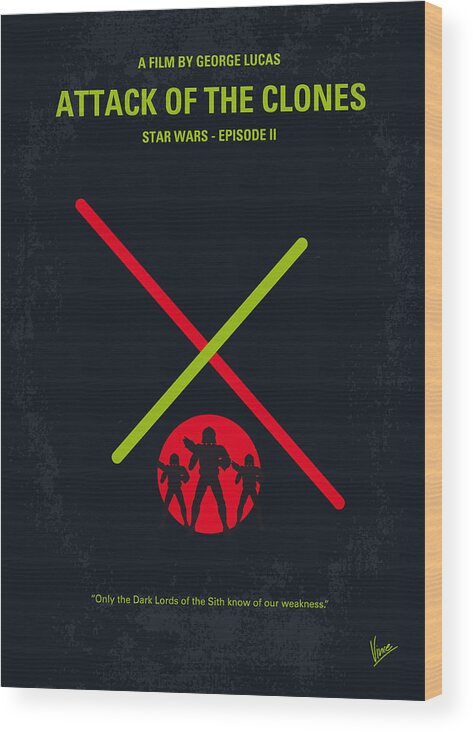 Attack Of The Clones Wood Print featuring the digital art No224 My STAR WARS Episode II ATTACK OF THE CLONES minimal movie poster by Chungkong Art
