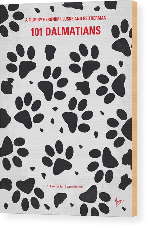 101 Dalmatians Wood Print featuring the digital art No229 My 101 Dalmatians minimal movie poster by Chungkong Art