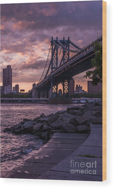 Nyc Wood Print featuring the photograph NYC- Manhatten Bridge at night by Hannes Cmarits