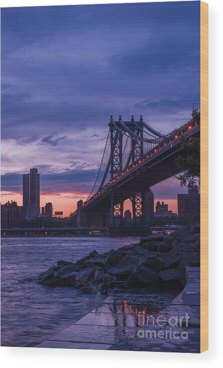 Nyc Wood Print featuring the photograph NYC - Manhatten Bridge at Night II by Hannes Cmarits