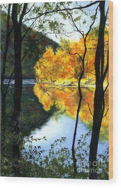 Water Color Paintings Wood Print featuring the painting October At Ohiopyle by Barbara Jewell