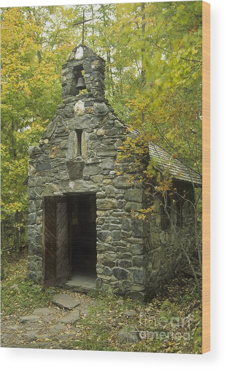 Village Wood Print featuring the photograph Old Stone Chapel At Trapp Family Lodge by Ellen Thane