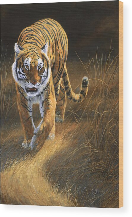 Tiger Wood Print featuring the painting On The Move by Lucie Bilodeau