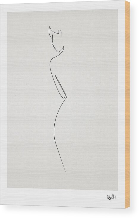 Oneline Wood Print featuring the digital art One Line Nude by Quibe Sarl