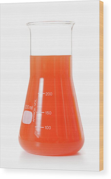 Chemistry Wood Print featuring the photograph Orange Liquid In A Conical Flask by Wladimir Bulgar