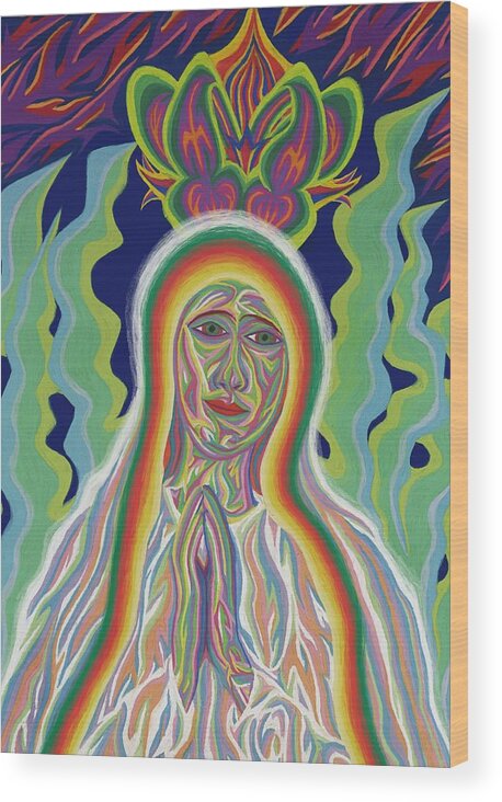 Virgin Mary Wood Print featuring the painting Our Lady of Fatima 2012 - Detail A by Robert SORENSEN