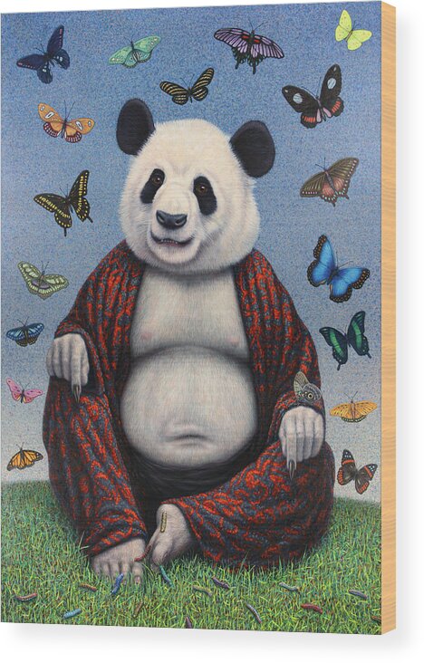 Panda Wood Print featuring the painting Panda Buddha by James W Johnson