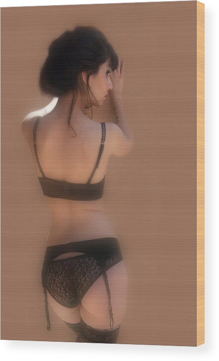 Boudoir Wood Print featuring the photograph Pardon my back by Carolyn D'Alessandro