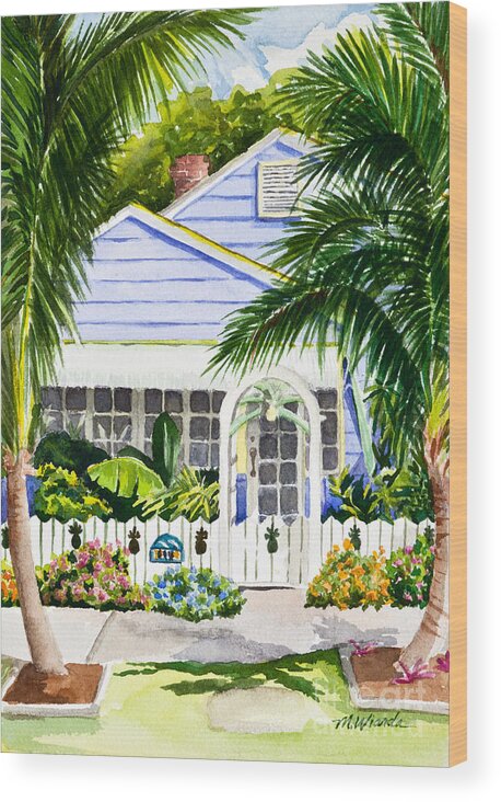 Pass A Grill Wood Print featuring the painting Pass-a-Grille Cottage Watercolor by Michelle Constantine