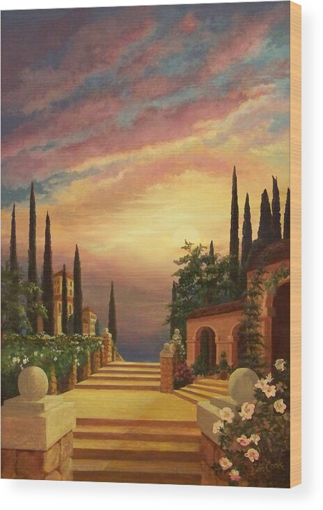 Patio Wood Print featuring the digital art Patio il Tramonto or Patio at Sunset by Evie Cook