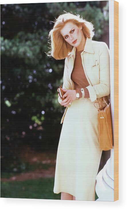 Fashion Wood Print featuring the photograph Patti Hansen Wearing Ralph Lauren by Arthur Elgort