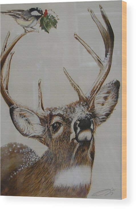 Deer Paintings Wood Print featuring the painting Peace To You by Judi Hendricks