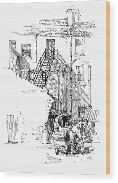 Pen & Ink Wood Print featuring the drawing Peel Back Street by Paul Davenport