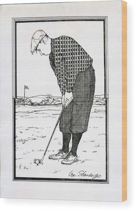 Vintage Golfers Wood Print featuring the drawing Persistance by Ira Shander
