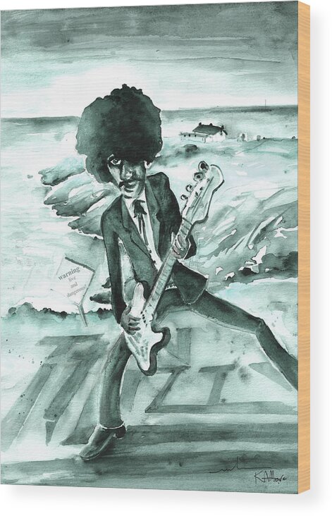 Travel Wood Print featuring the painting Phil Lynott in Howth by Miki De Goodaboom