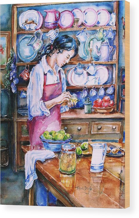 Kitchen Dresser Wood Print featuring the painting Pickling Pears by Trudi Doyle