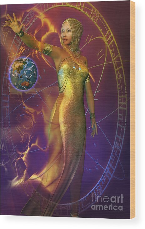 Earth Wood Print featuring the digital art Planetary Energy by Shadowlea Is