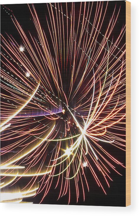 Abstract Wood Print featuring the photograph Playin With Fireworks by Michael Nowotny