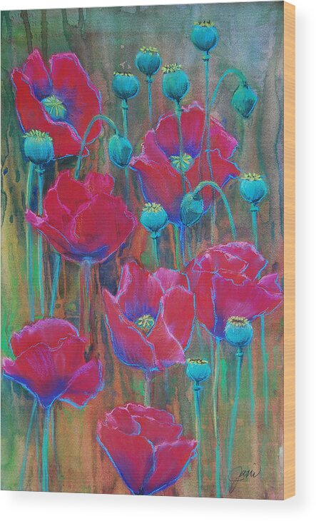 Flowers Wood Print featuring the painting Poppies by Jani Freimann