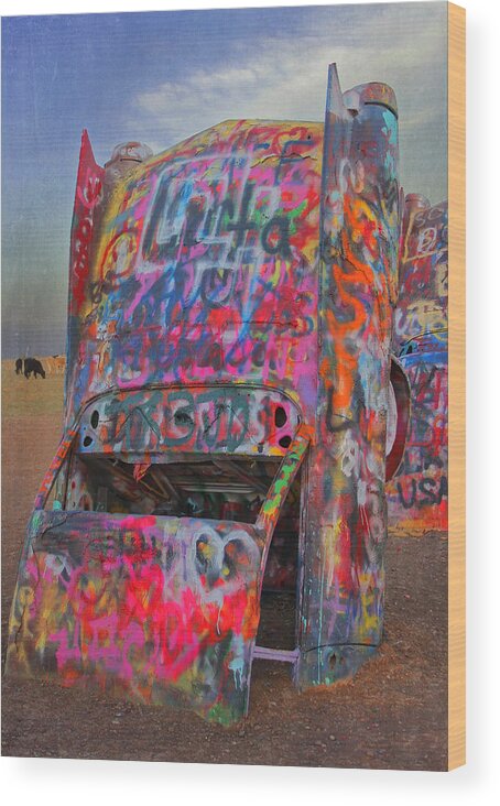 Cadillac Ranch Wood Print featuring the photograph Psychedelic Cadillac by Kathleen Scanlan