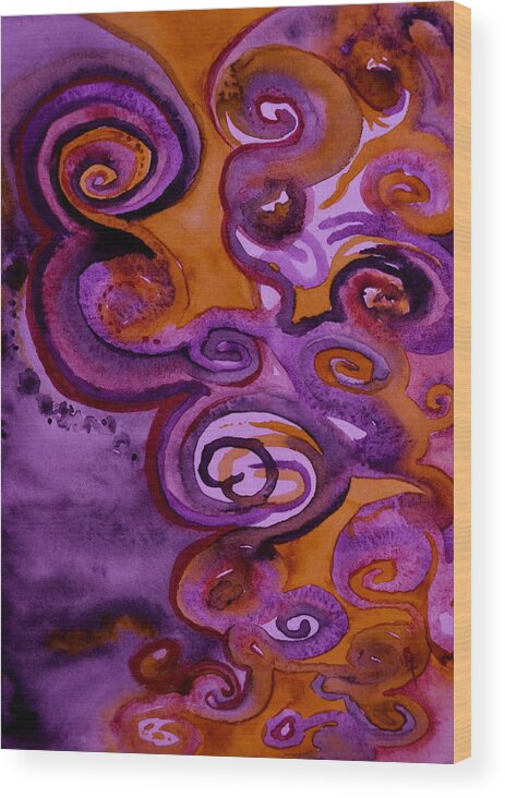 Abstract Wood Print featuring the painting Psychedelic Purple Erebor by Beverley Harper Tinsley