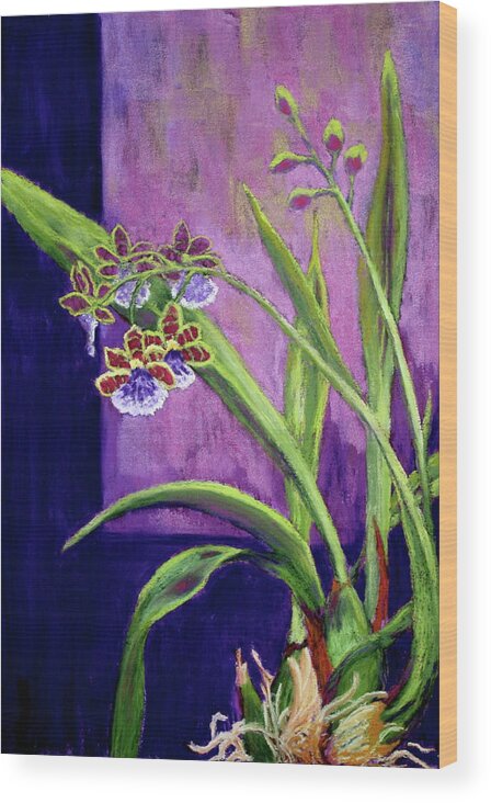 Flower Wood Print featuring the painting Purple Orchids by Nancy Jolley