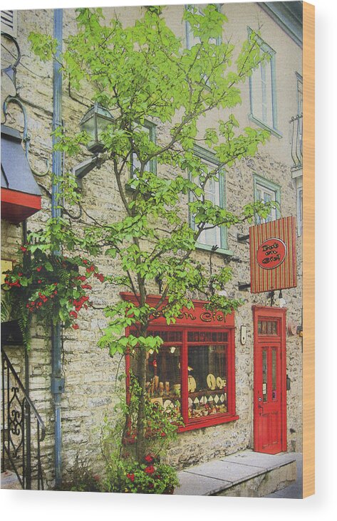 Street Wood Print featuring the photograph Quaint Shops Quebec City by Ann Powell