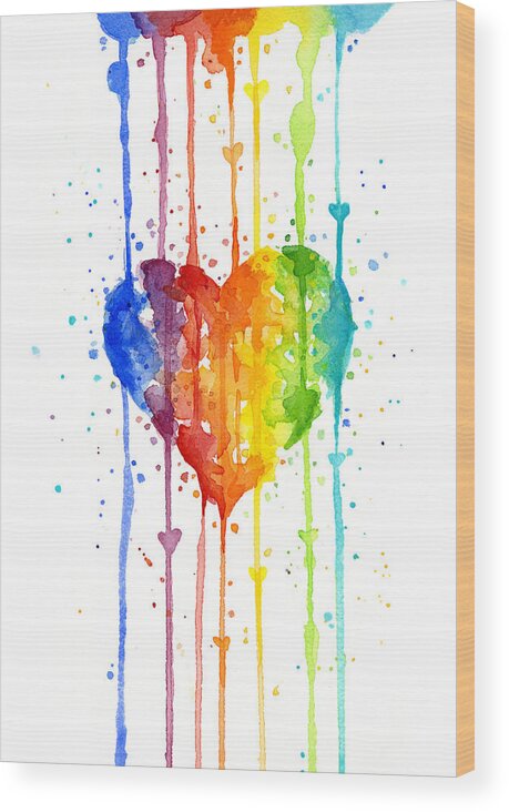 Heart Wood Print featuring the painting Rainbow Watercolor Heart by Olga Shvartsur