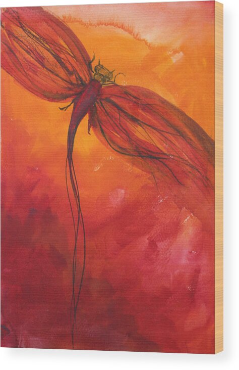 Paint Wood Print featuring the painting Red Dragonfly 2 by Julie Lueders 