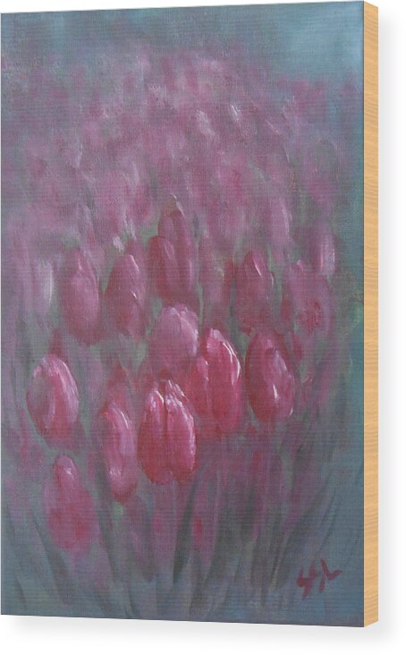 Abstract Wood Print featuring the painting Red Tulips by Jane See