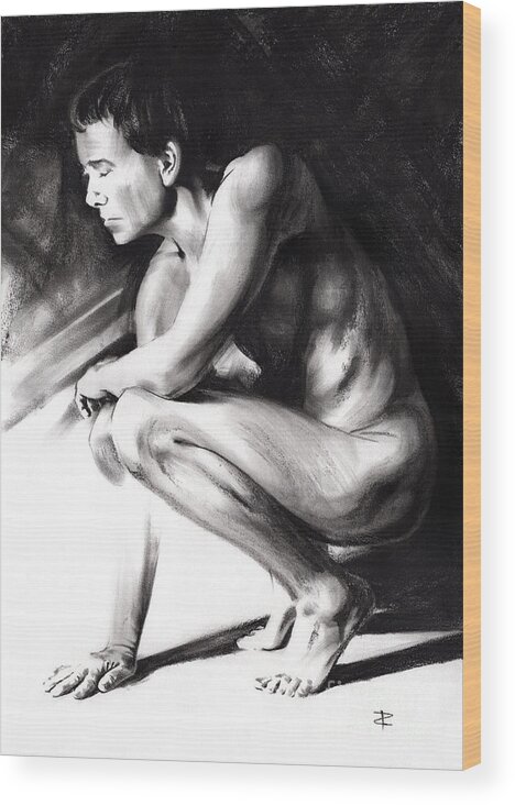 Figurative Wood Print featuring the drawing Resting by Paul Davenport