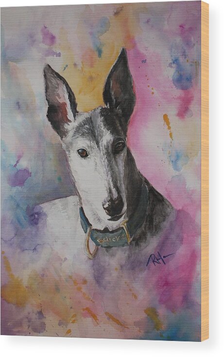 Dog Portrait Wood Print featuring the painting Riding the Rainbow by Rachel Bochnia