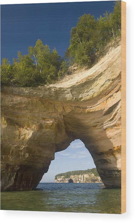535754 Wood Print featuring the photograph Rock Arch Pictured Rocks National by Steve Gettle