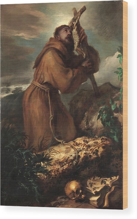 Giovanni Benedetto Castiglione Wood Print featuring the painting Saint Francis in Ecstasy by Giovanni Benedetto Castiglione
