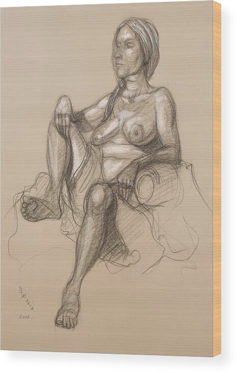 Realism Wood Print featuring the drawing Sandra Reclining #1 by Donelli DiMaria