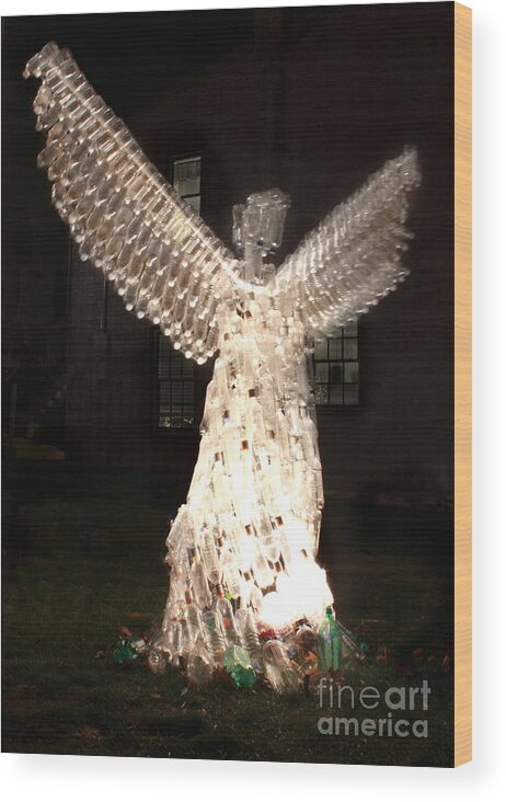 Angel Wood Print featuring the mixed media Saving the Earth Angel Christmas Card by Adam Long