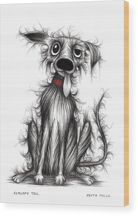 Dog Wood Print featuring the drawing Scruffy tail by Keith Mills