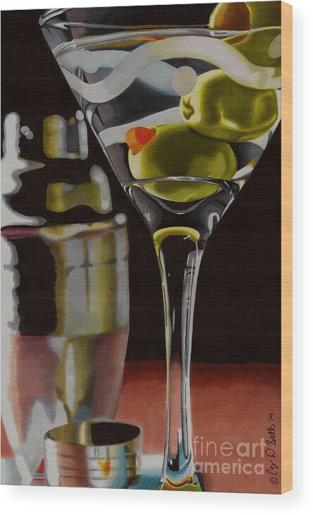 Martini Wood Print featuring the drawing Shaken not Stirred by Cory Still