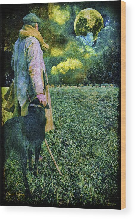Shepherd Wood Print featuring the photograph Shepherd and Moon by Chuck Staley