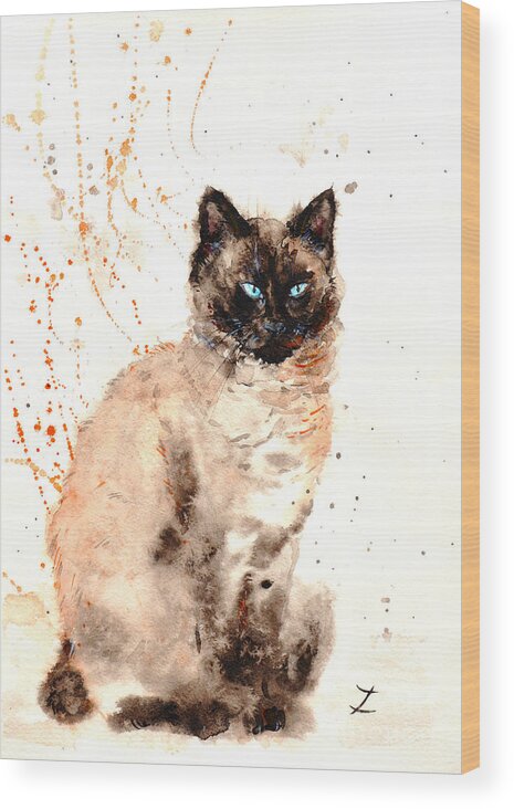 Siamese Cat Wood Print featuring the painting Siamese Beauty by Zaira Dzhaubaeva