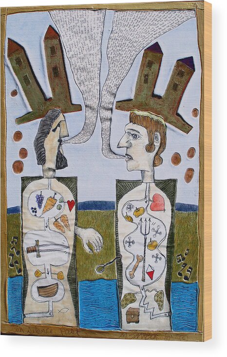 Male And Female Figures Wood Print featuring the painting Silence Past by Michael Sharber