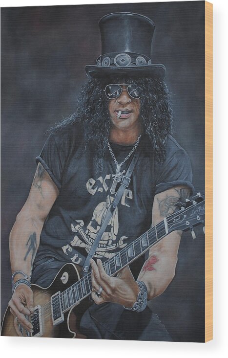 Slash Wood Print featuring the painting Slash Live by David Dunne
