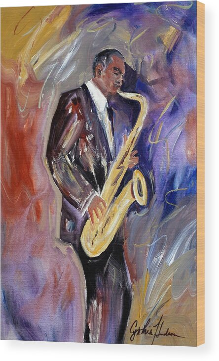 Musical Painting Wood Print featuring the painting Smooth by Cynthia Hudson
