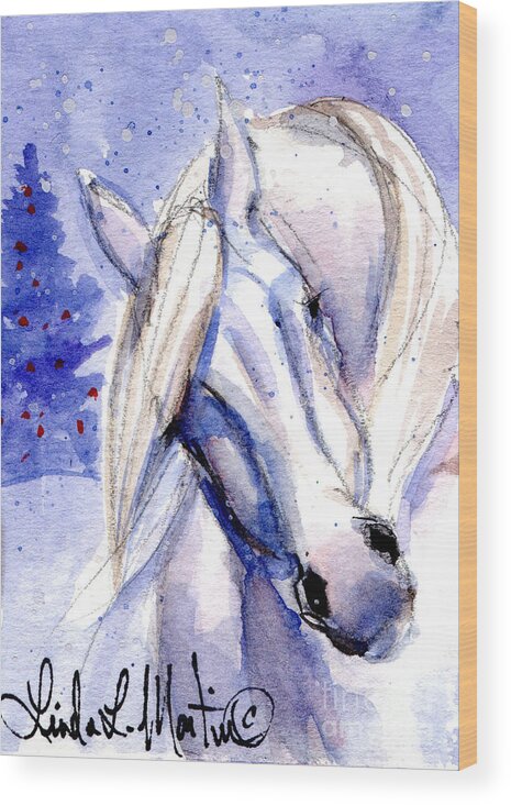 White Pony Wood Print featuring the painting Snow Pony 1 by Linda L Martin
