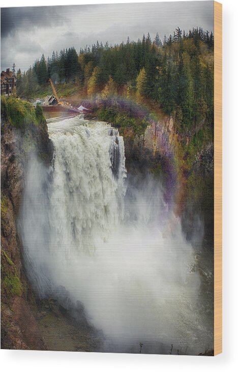 Snoqualmie Falls Washington State 6 Frame Panoramic 3 Exposures Per Frame Hdr Wood Print featuring the photograph Somewhere Over the Falls by James Heckt